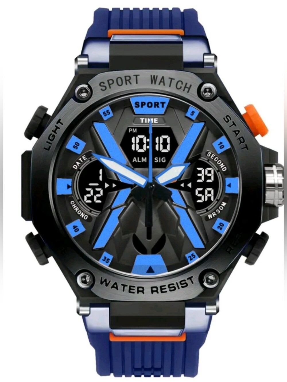 Uni-Sex Multi- Function Digital Sports Watch, Dual-display Waterproof 5ATM